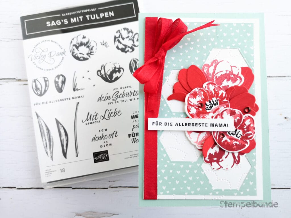 Karte mit Stempelset Tulpen von Stampin Up Karte zum Muttertag von Janine (Stempelbande Leipzig) mit dem Stampin' Up! Set Sag's mit Tulpen